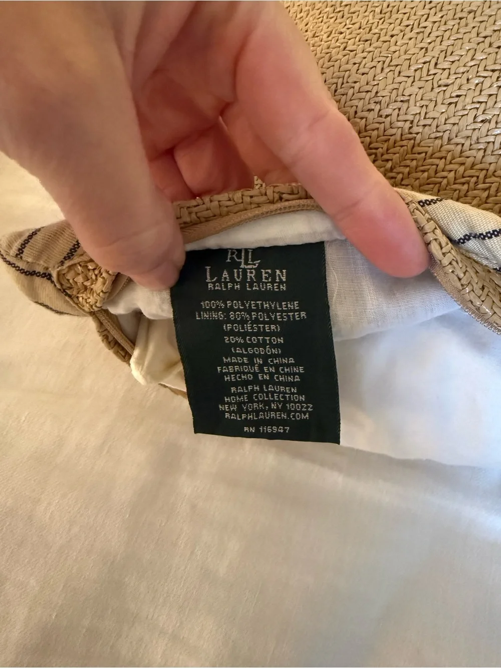 Ralph Lauren Lara crest knit pillows Ivory and stripe edge raffia pillow bundle